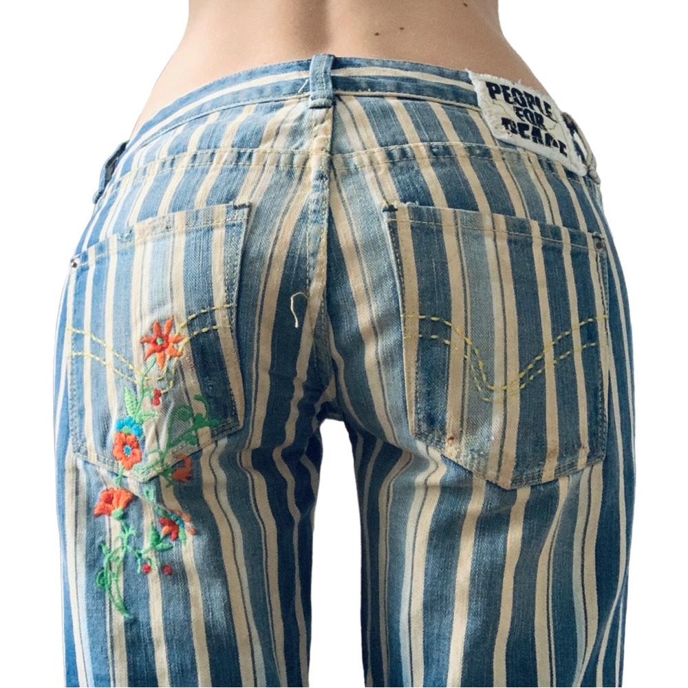 Blue Striped Embroidered Flare Jeans - Women - Picture 8 of 10